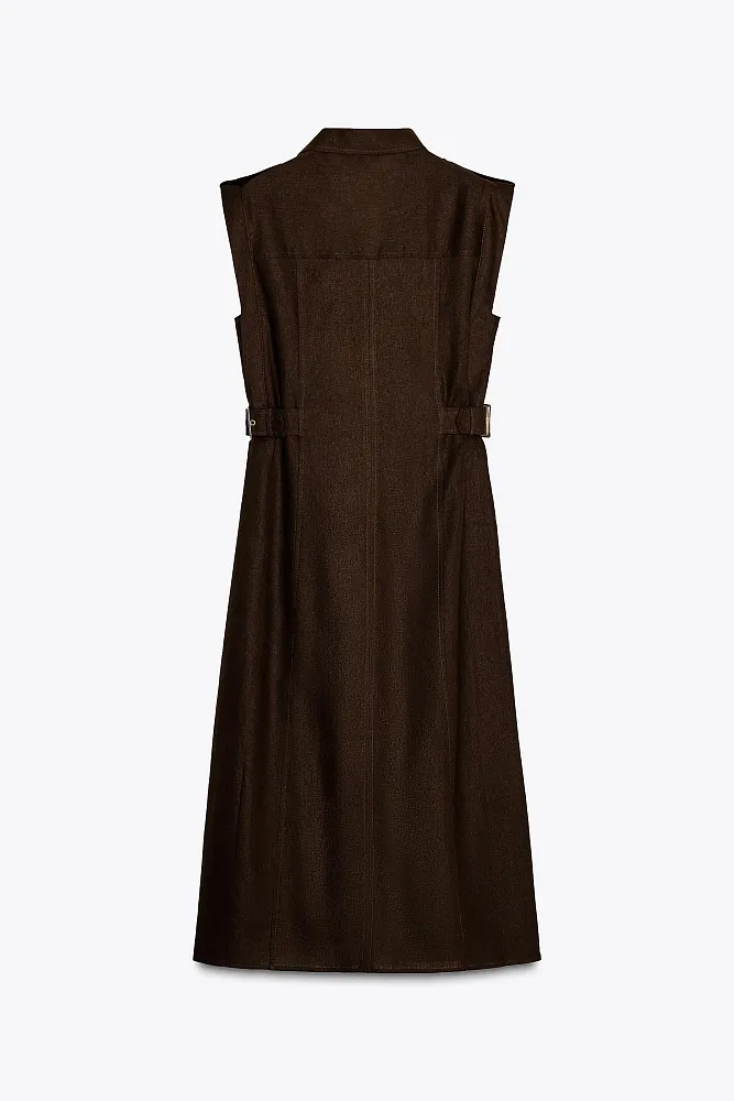 Платье-миди из смеси льна ZARA