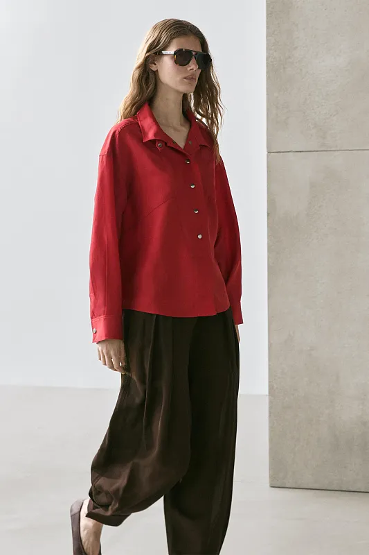 Рубашка свободного кроя с кнопками MASSIMO DUTTI Рубашка свободного кроя с кнопками MASSIMO DUTTI