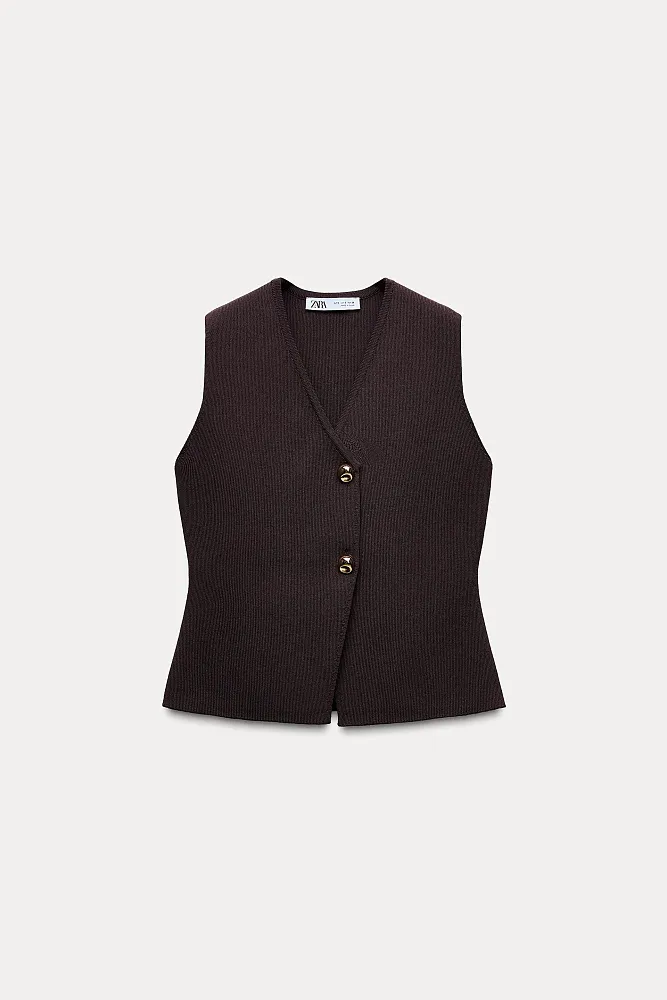 Трикотажный жилет с золотыми пуговицами ZARA