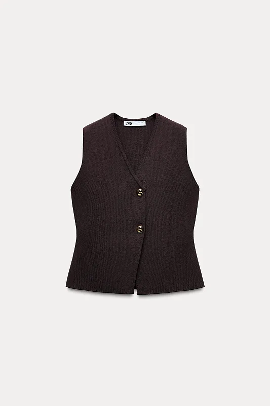 Трикотажный жилет с золотыми пуговицами