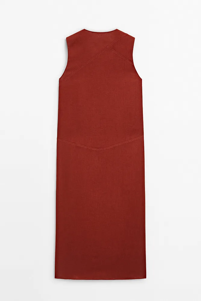 Платье миди с v-образным вырезом MASSIMO DUTTI