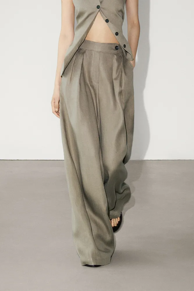 Льняные брюки с двойными защипами MASSIMO DUTTI