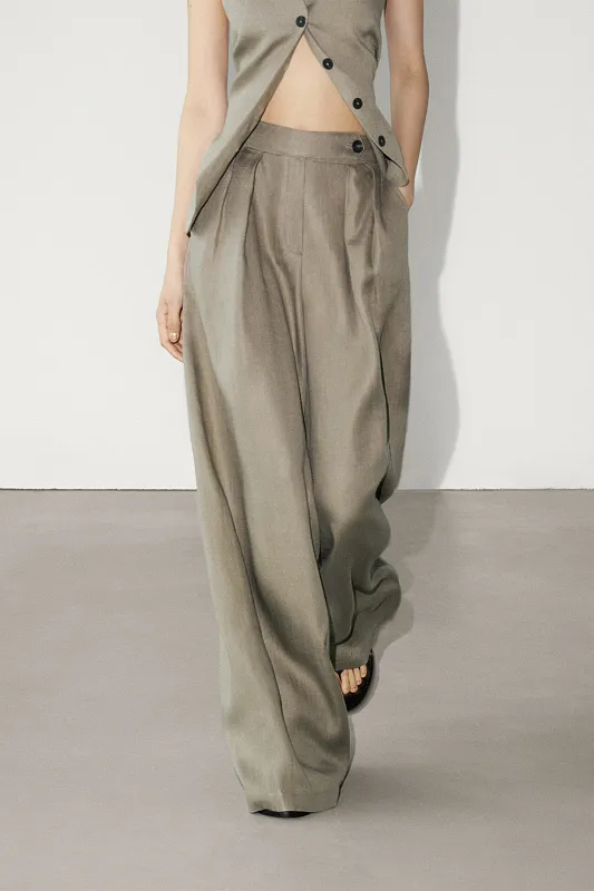 Льняные брюки с двойными защипами MASSIMO DUTTI Льняные брюки с двойными защипами MASSIMO DUTTI