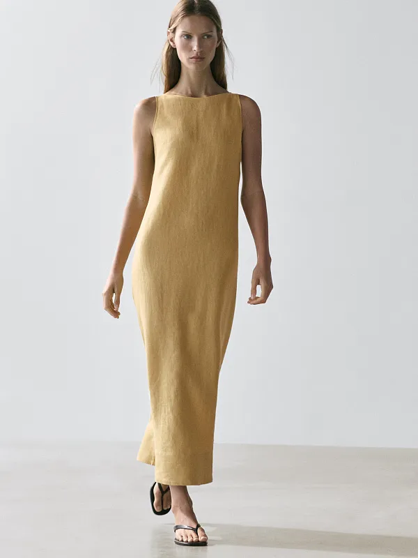 Льняное платье миди MASSIMO DUTTI Льняное платье миди MASSIMO DUTTI