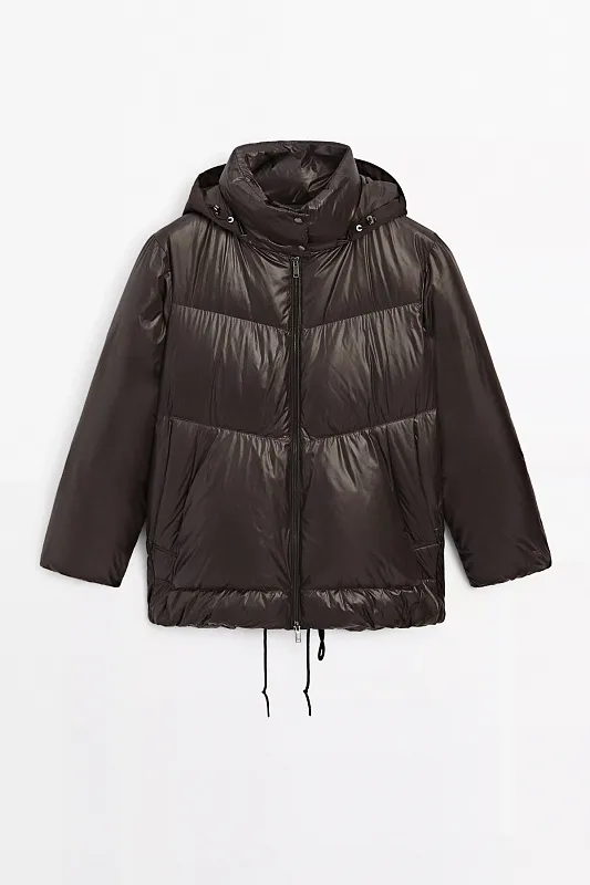 Блестящий водоотталкивающий пуховик со съемным капюшоном MASSIMO DUTTI   Блестящий водоотталкивающий пуховик со съемным капюшоном MASSIMO DUTTI