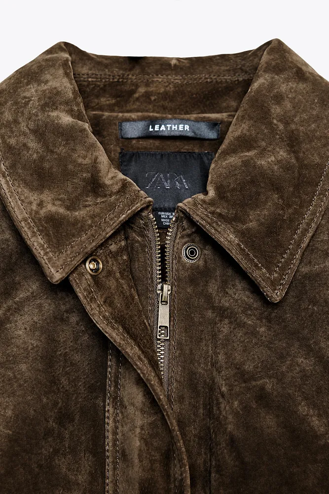 Куртка-бомбер из замши ZARA