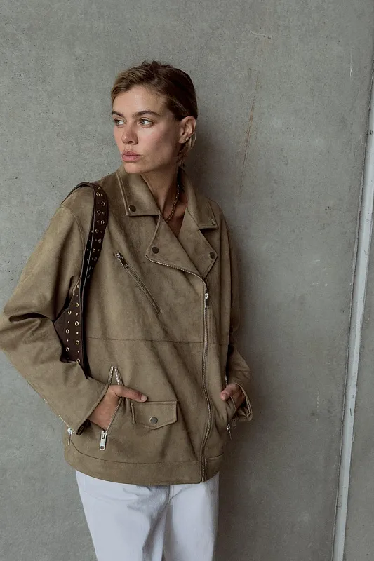 Куртка в байкерском стиле из искусственной замши ZARA Куртка в байкерском стиле из искусственной замши ZARA