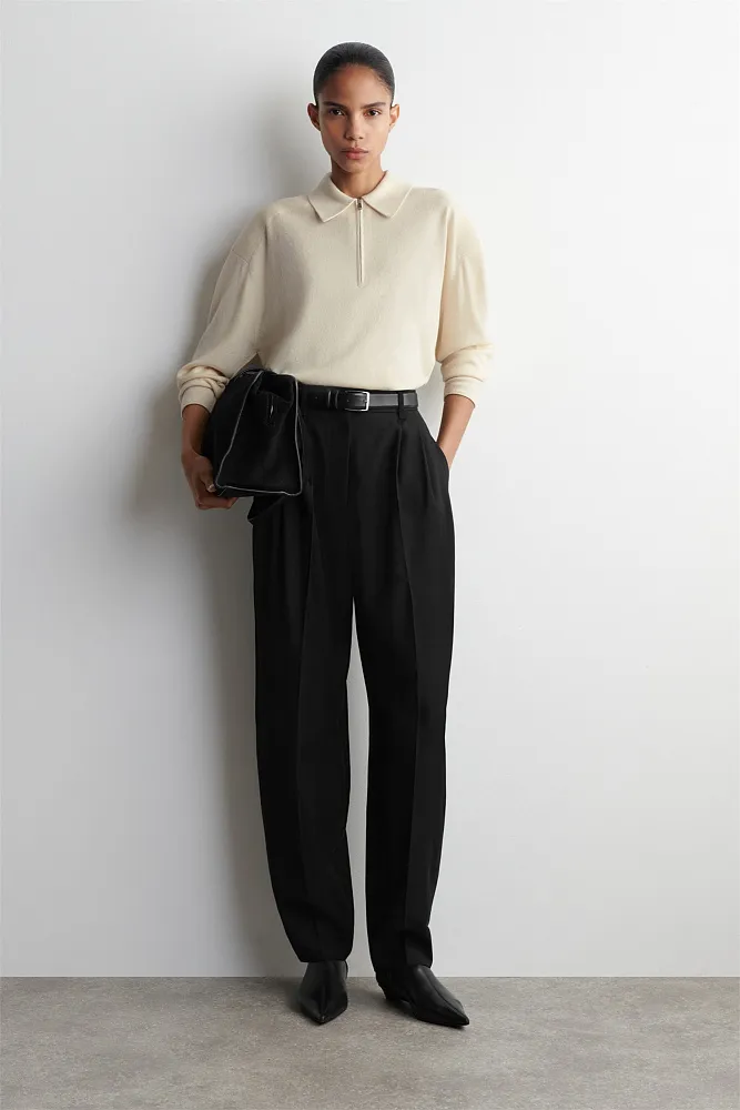 Рубашка-поло из шерсти мериноса и яка на молнии COS