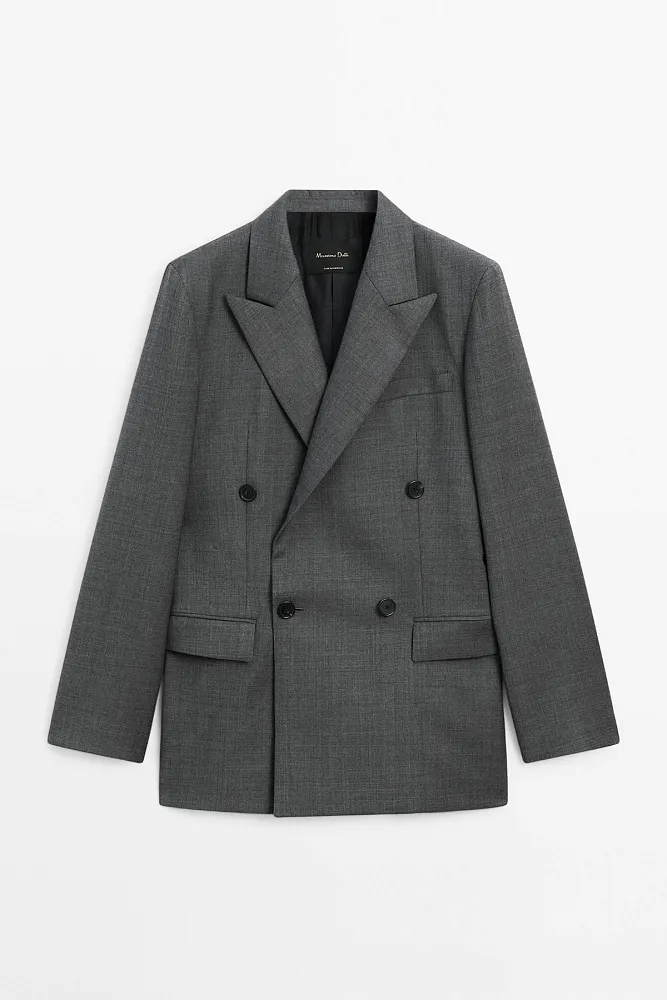 Двубортный пиджак из шерсти MASSIMO DUTTI