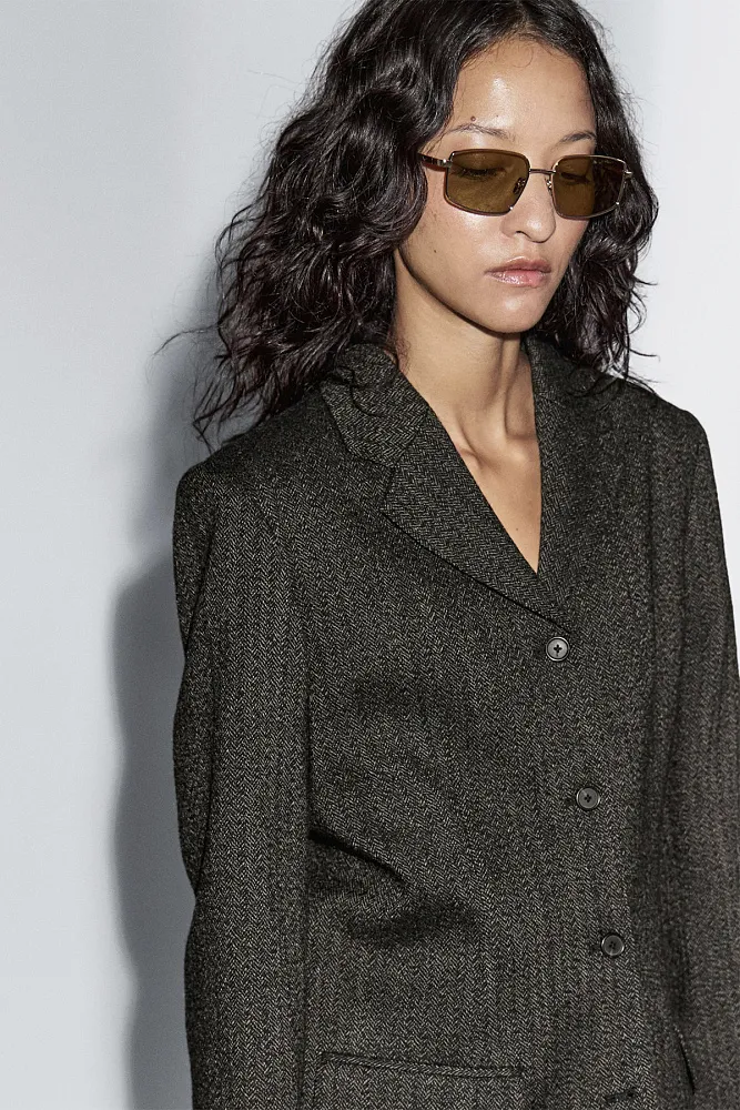 Шерстяной пиджак в елочку MASSIMO DUTTI