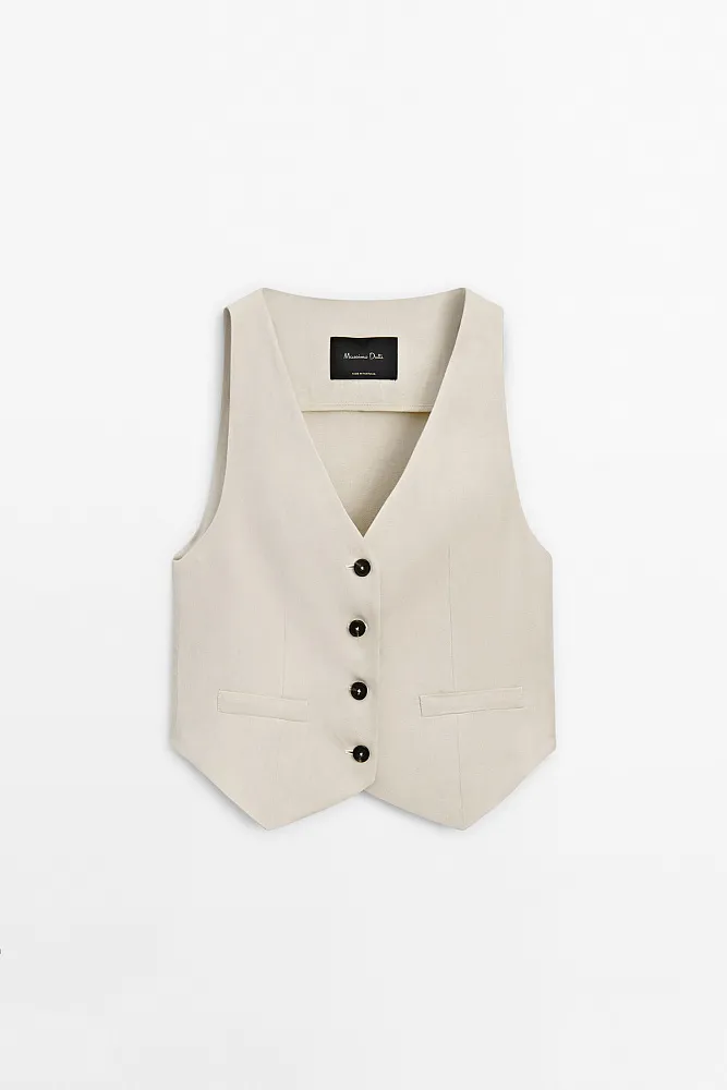 Костюмный жилет из льна MASSIMO DUTTI