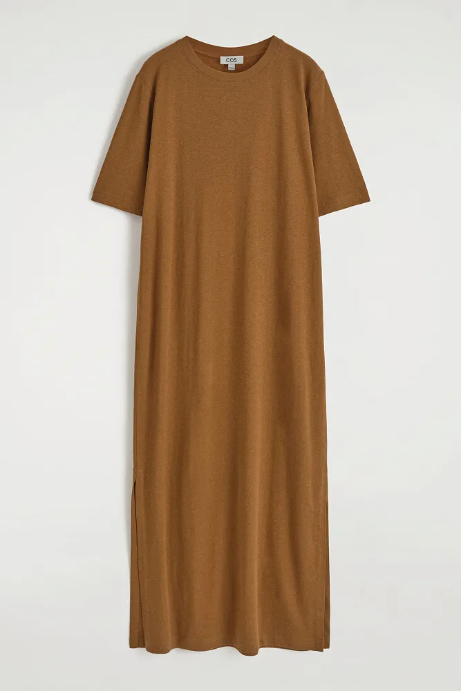 Платье-футболка макси из хлопка и льна COS