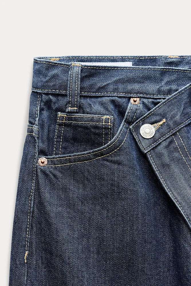 Широкие джинсы TRF с асимметричной молнией ZARA