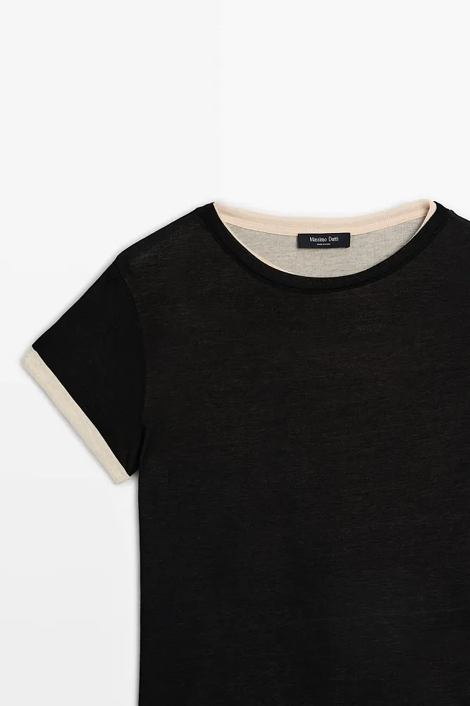 Хлопковая футболка с двойной отделкой MASSIMO DUTTI