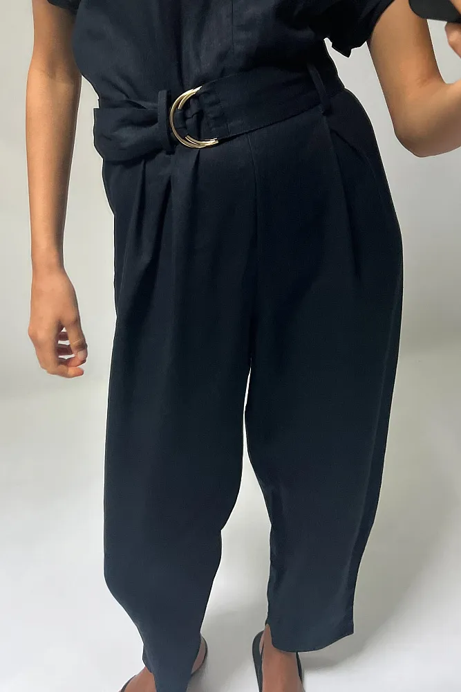 Льняной комбинезон с поясом ZARA