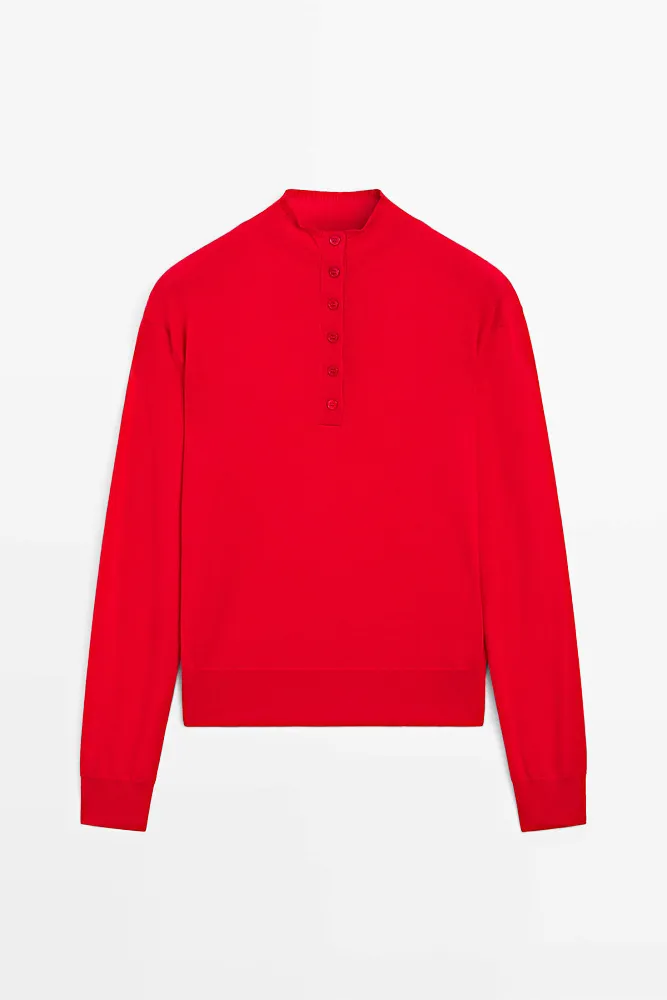 Джемпер с воротником-стойкой на пуговицах MASSIMO DUTTI