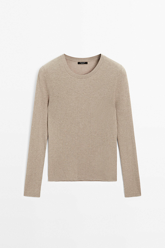 Джемпер из смесовой шерсти в рубчик MASSIMO DUTTI Джемпер из смесовой шерсти в рубчик MASSIMO DUTTI
