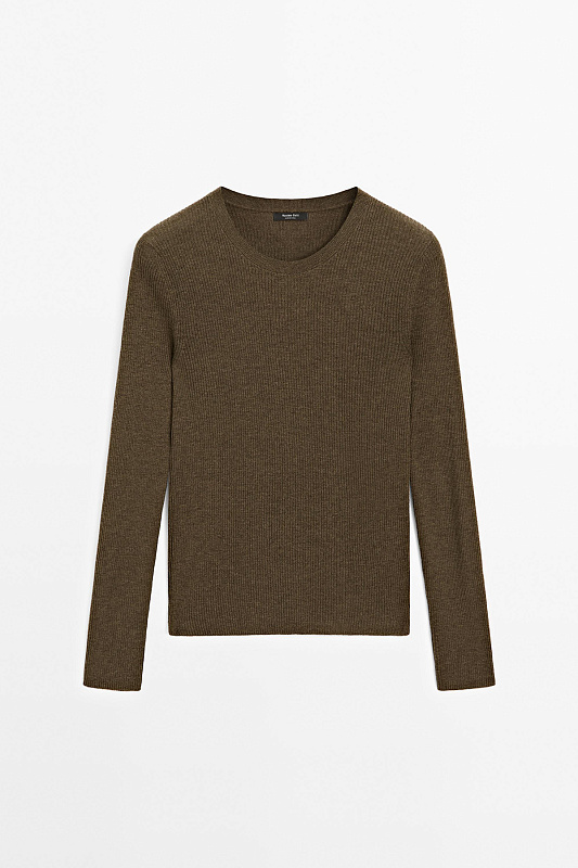 Джемпер из смесовой шерсти в рубчик MASSIMO DUTTI Джемпер из смесовой шерсти в рубчик MASSIMO DUTTI
