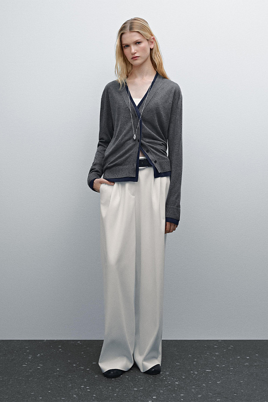 Кардиган из смесовой шерсти с двойной окантовкой