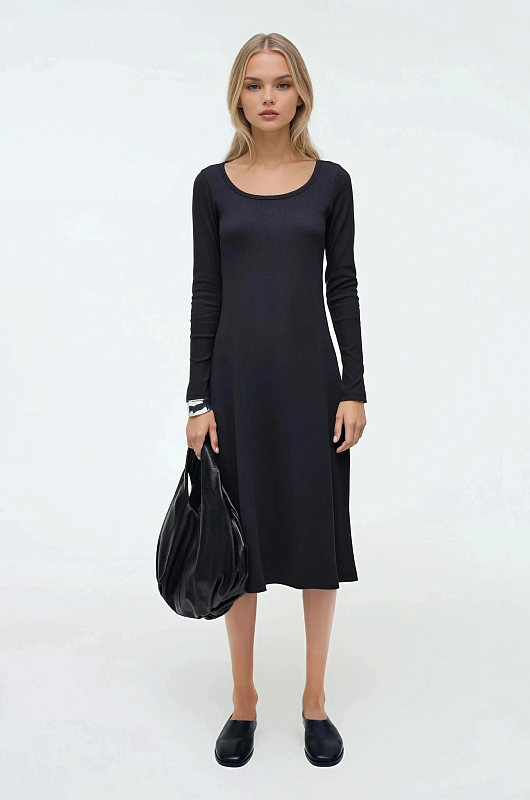 Платье миди из тонкого джерси в рубчик