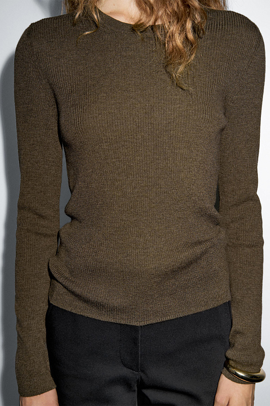 Джемпер из смесовой шерсти в рубчик MASSIMO DUTTI Джемпер из смесовой шерсти в рубчик MASSIMO DUTTI